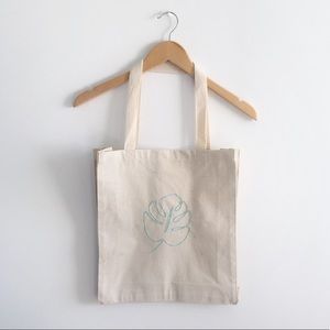 Canvas Tote Bag Monstera Leaf Embroidery